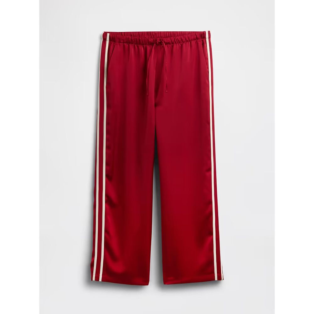 NWT Gap Satin Straight-Leg Crop Track Pants in Burgundy Sled Women's Size M Tall